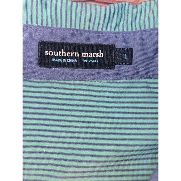 Southern Marsh Mens Aqua Polyester Blend Striped Polo Large - Picture 6 of 8